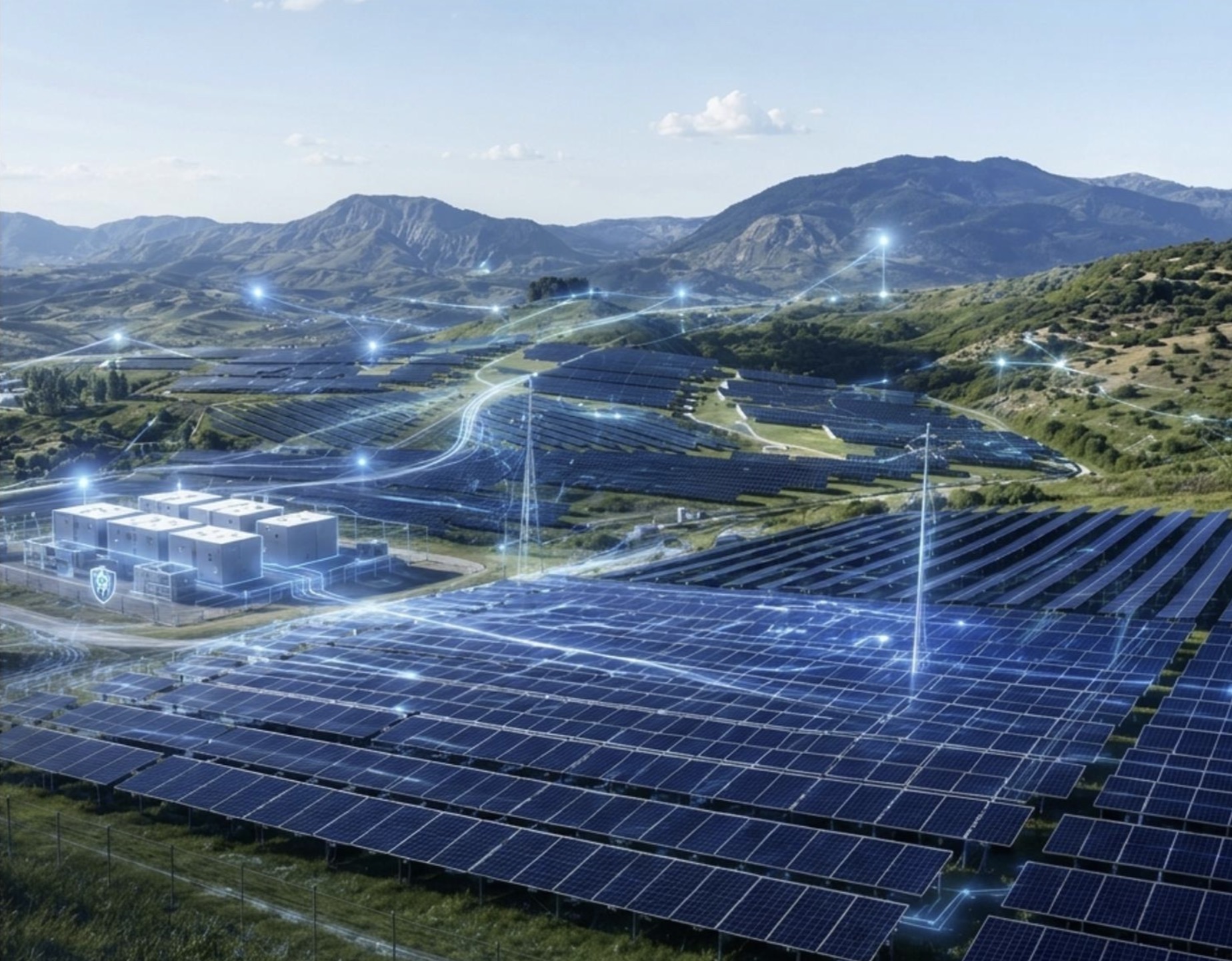 Visualization of the planned Muxaro AI factory within the campus solar landscape
